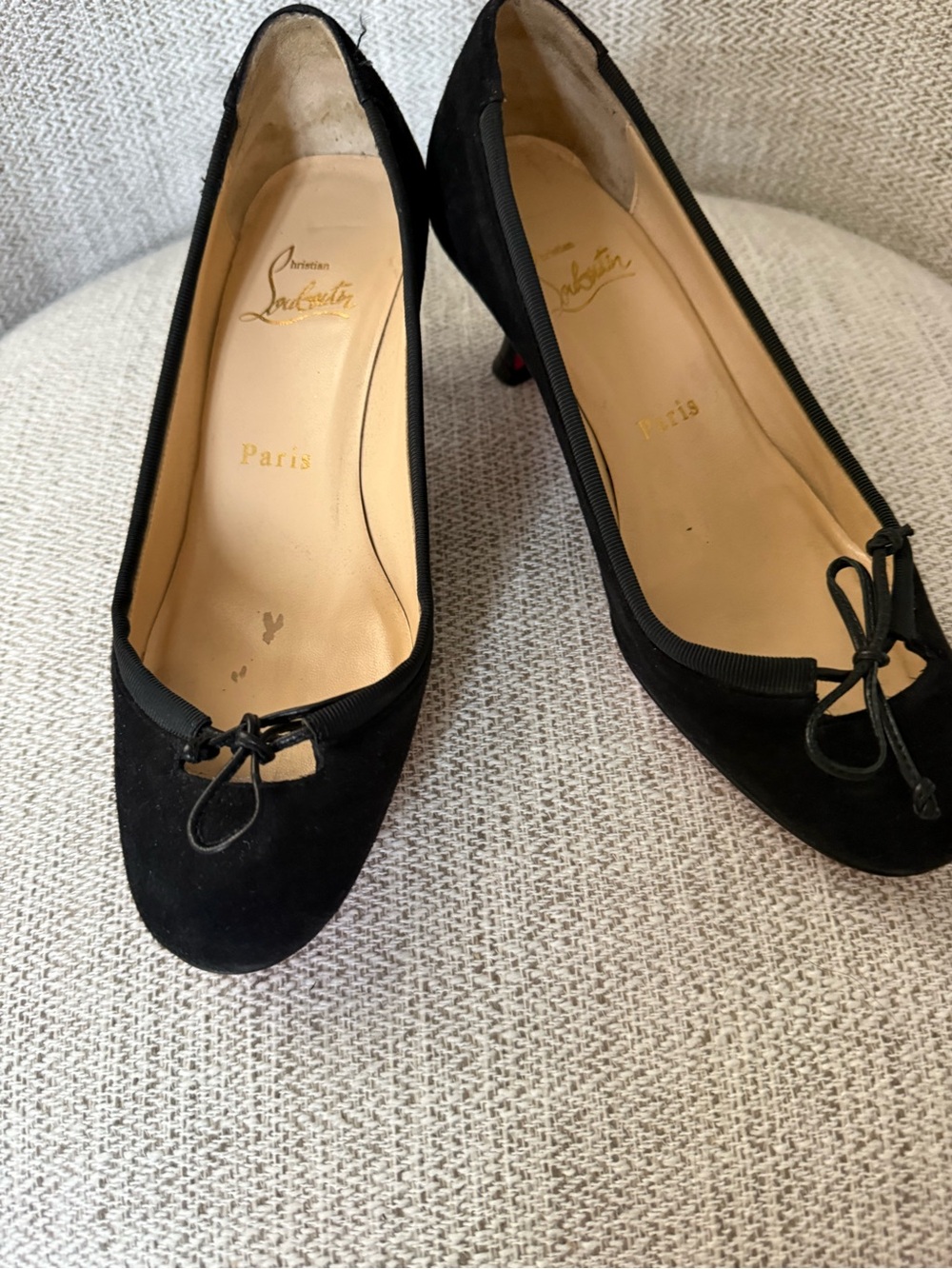 Christian Louboutin Black Suede Bow Ballet Pumps